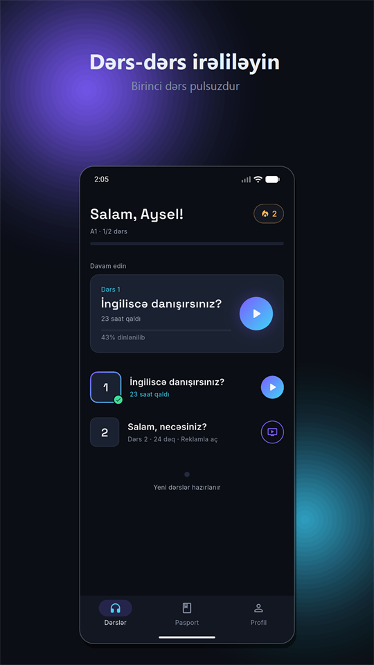 Home screen and the lesson list